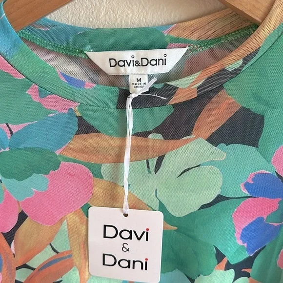 Davi & Dani Anica Floral Mesh Long Sleeve Top Green Womens Size Medium - Picture 10 of 13